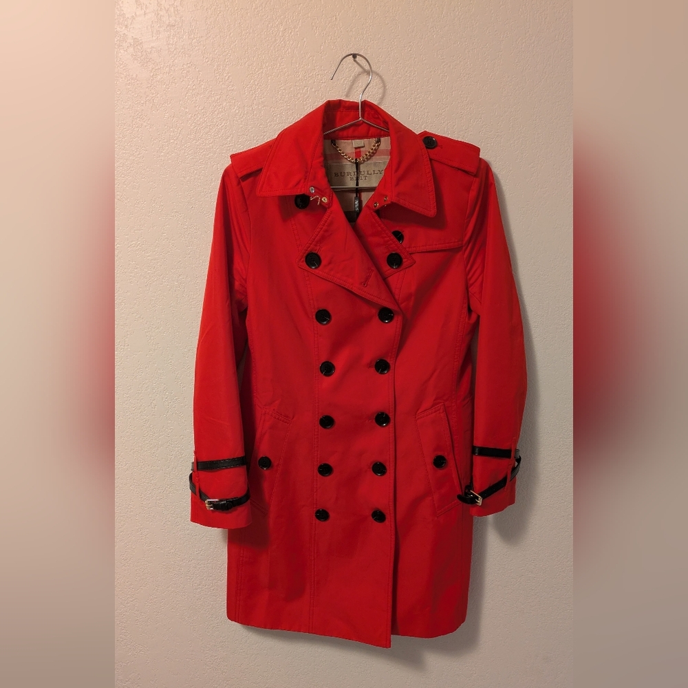 STYLEWE Red Trench Coat with Black Accents - Picture 2 of 5